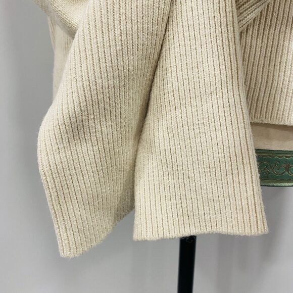 French Connection L Cropped Bobble-Stitch Knit Sweater Cream Cottage Preppy Chic - Picture 9 of 16
